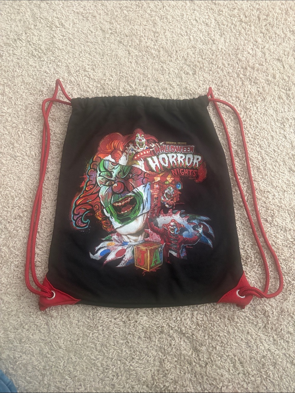 Halloween Horror Nights Clown Drawstring Backpack - Black & Red